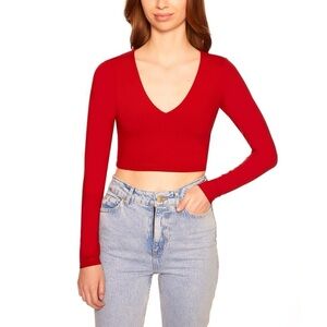 Susana Monaco Cropped Long Sleeve Top | Red | Size Large